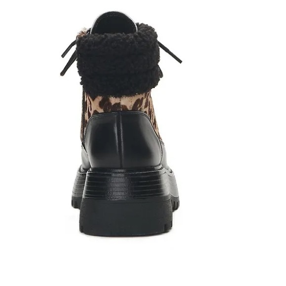 Vince Camuto Mertami Combat Lace Up Boot Black Brown Leopard Leather Cow Fur 6.5 - Picture 5 of 14